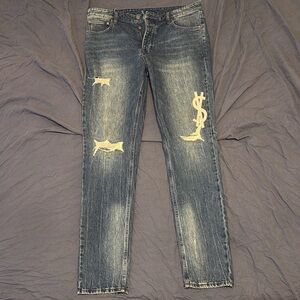 Ksubi Distressed Blue Denim with Graphic Patch